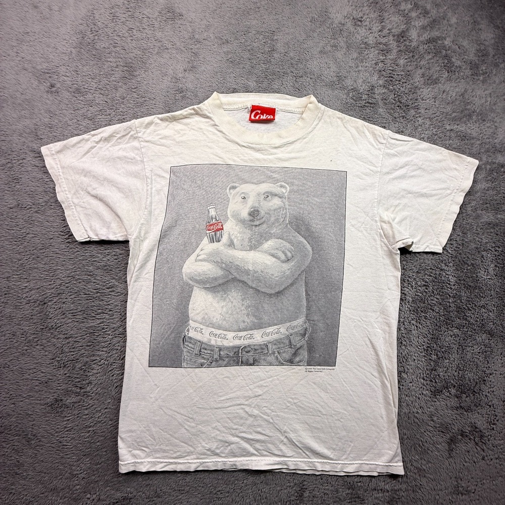 Vintage 90s Coke Coca Cola Bear Shirt Mens M White Crew Neck